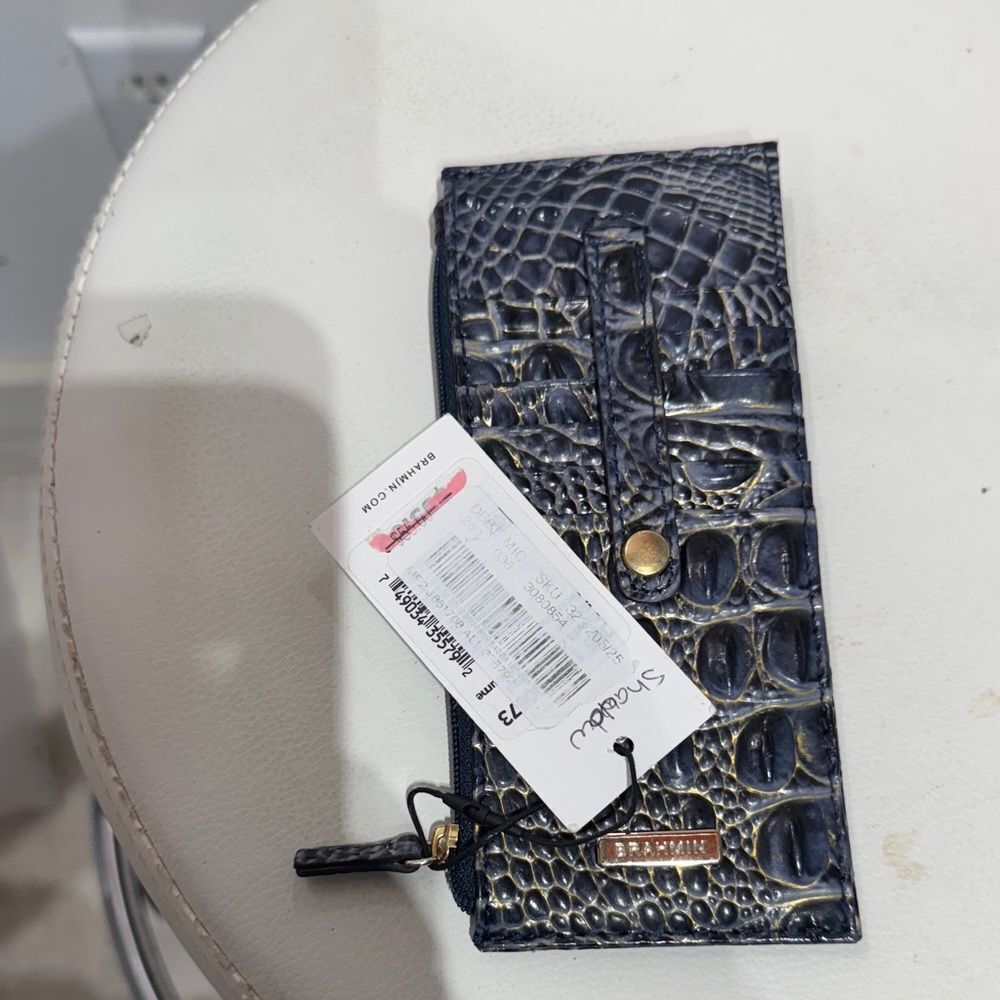 Brahmin Navy Croc-Embossed Leather Zip Wallet - Picture 2 of 3